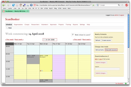 A screenshot of Scanbooker. The main schedule view is
shown.